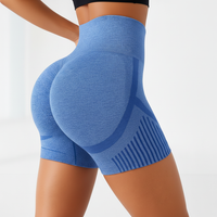 Woman wearing blue yoga shorts - clear view with original pose